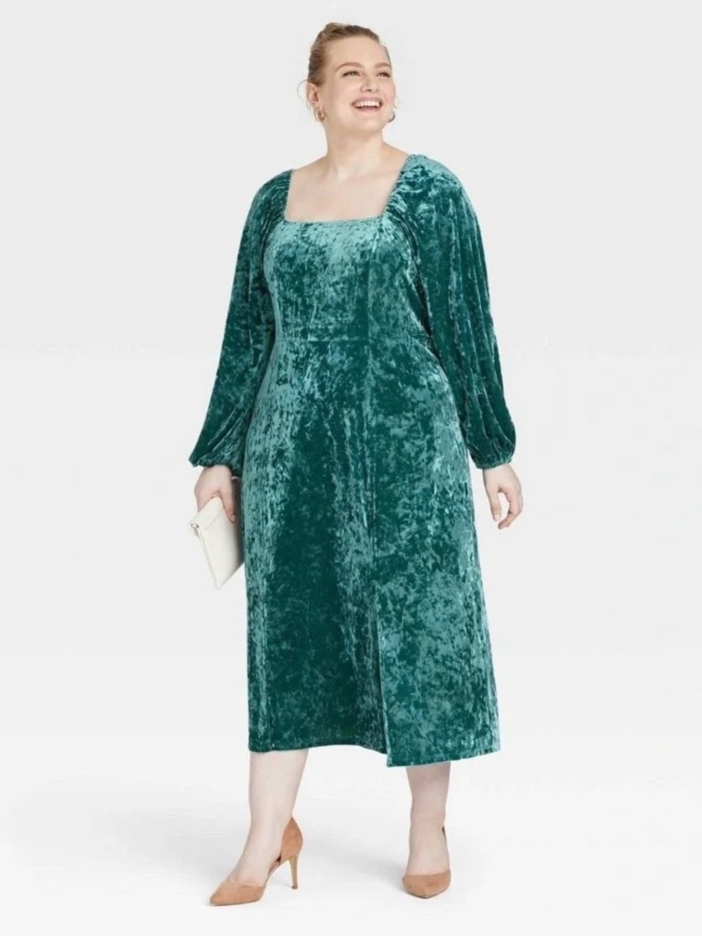 Ava & Viv Green Crushed Velvet Long Sleeve Dress